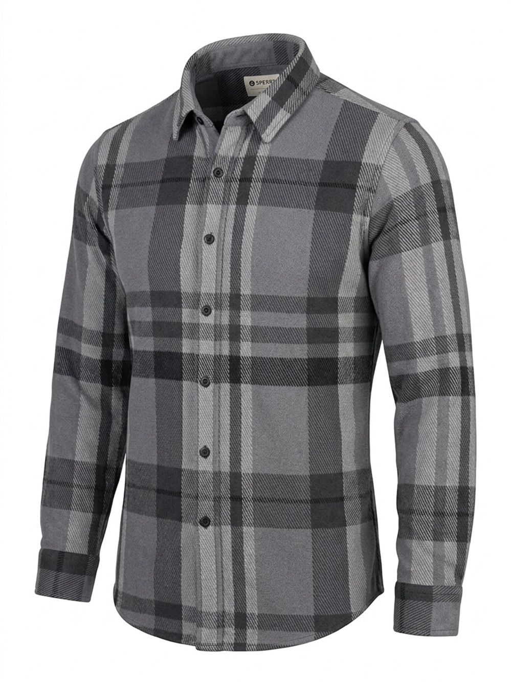 Men's Sperry Plaid Fleece Button Down Shirt Gray Black Size Large